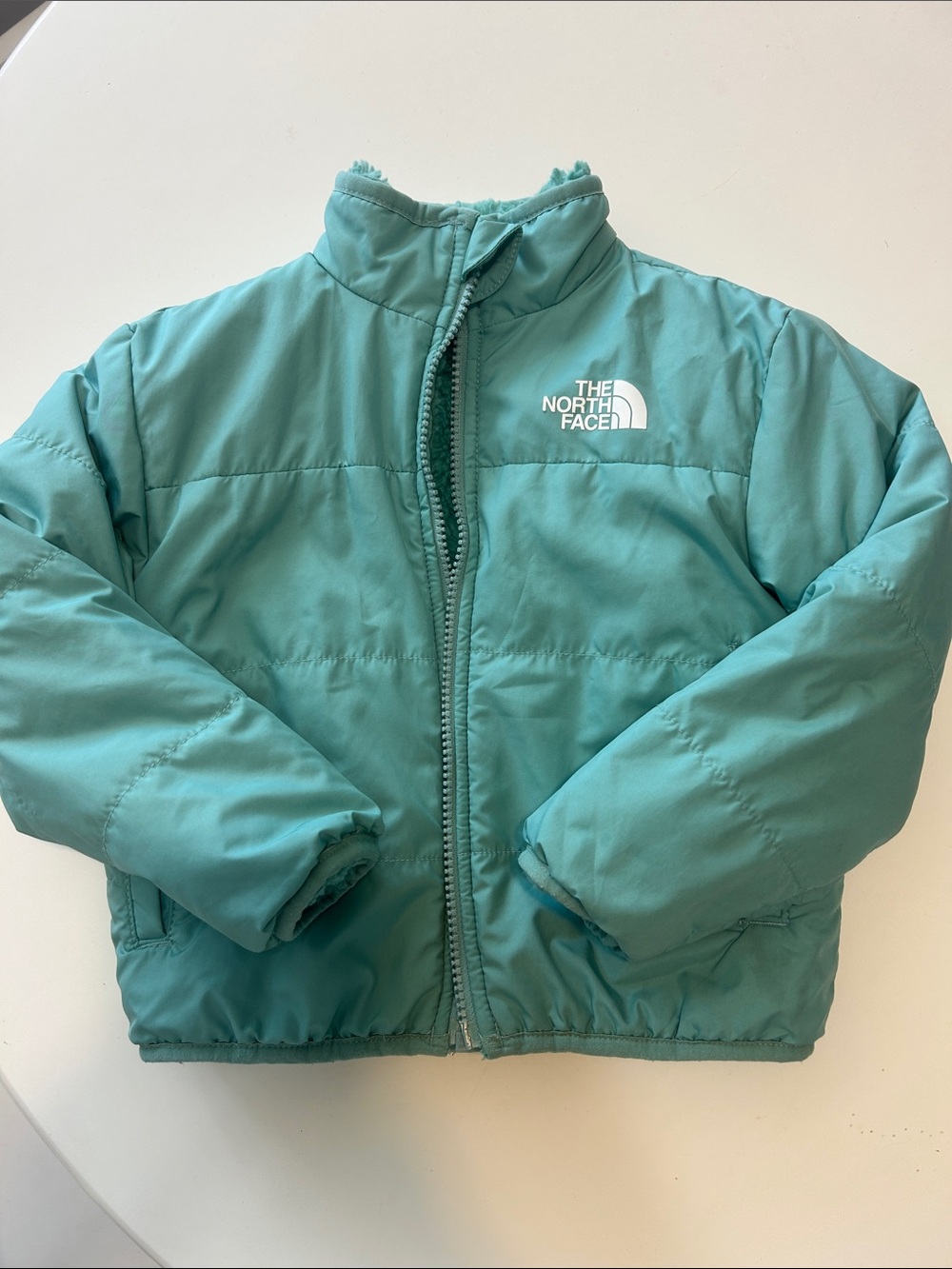 Reversible North Face Kids Teal Green Puffer Jacket